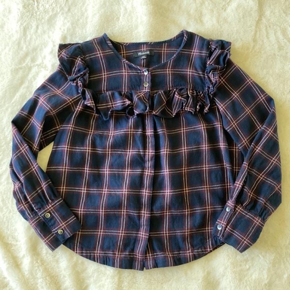 Madewell Ruffled plaid long sleeve yoke shirt - Picture 1 of 7